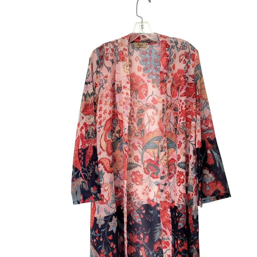 Jorja Women's Floral Kimono Cardigan Medium Lightweight Sheer Open Front Boho Co - Picture 3 of 4
